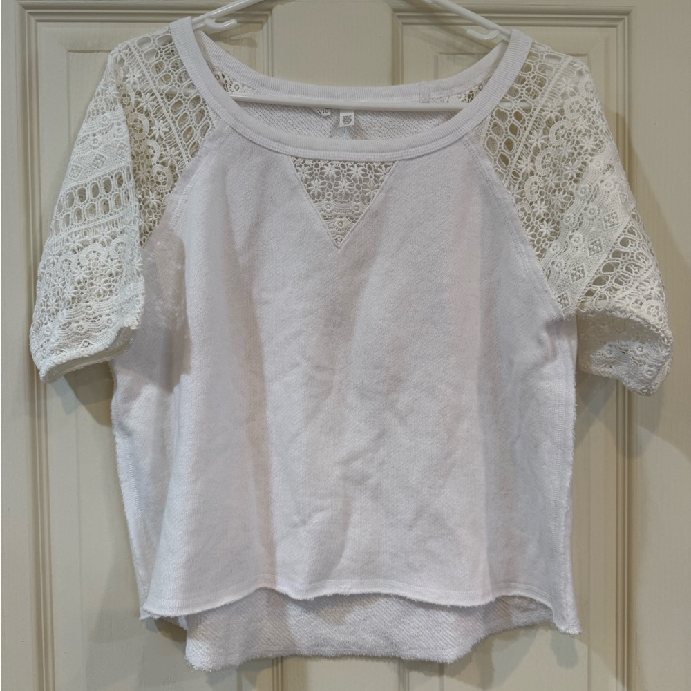 Victoria's Secret White Crochet Detailed Short Sleeve Sweatshirt